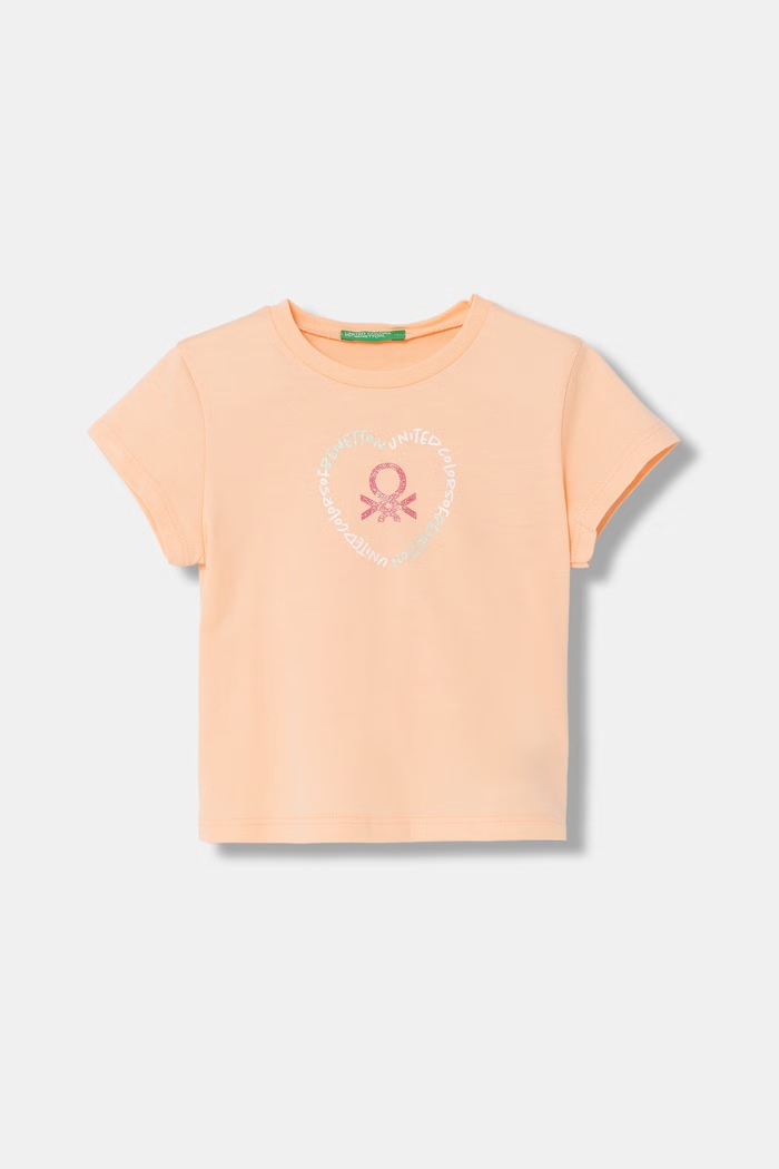 United Colors of Benetton t-shirt bawełniany dziecięcy nadruk pomarańczowy 3I1XG10HU.P.Seasonal
