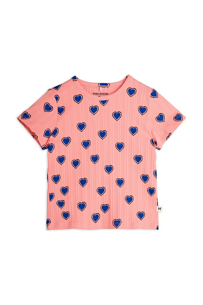 Dječja pamučna majica kratkih rukava Mini Rodini Outlined hearts 2522013128 roza SS25