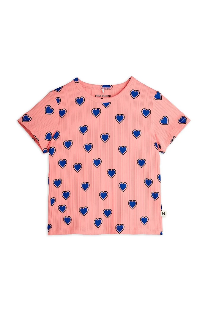 Dječja pamučna majica kratkih rukava Mini Rodini Outlined hearts 2522013128 roza SS25