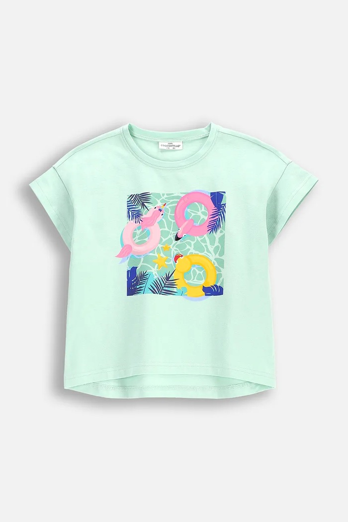 Coccodrillo t-shirt dziecięcy z elastanem turkusowy WC5143203HGK