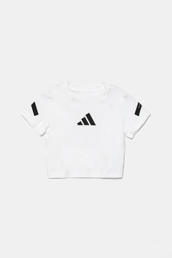 Dječja pamučna majica kratkih rukava adidas print bijela JD1317