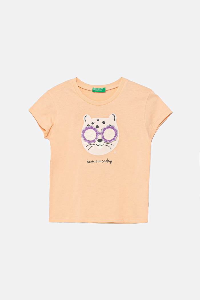 Detské bavlnené tričko United Colors of Benetton nášivka oranžová 3096G10J8.P.Seasonal