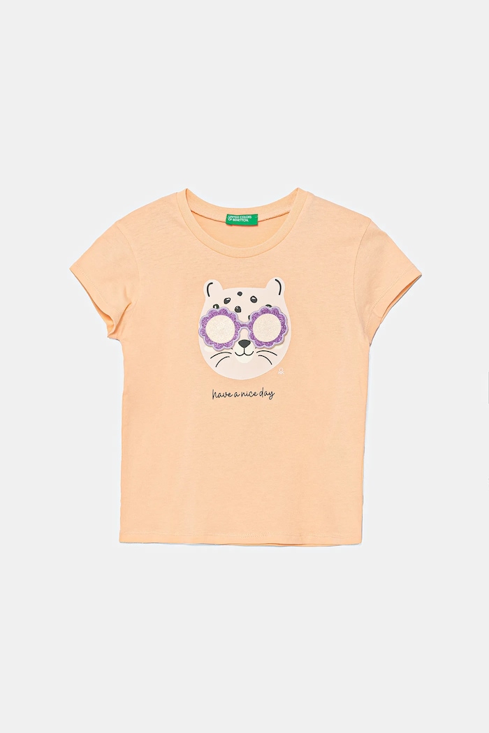 Detské bavlnené tričko United Colors of Benetton nášivka oranžová 3096G10J8.P.Seasonal