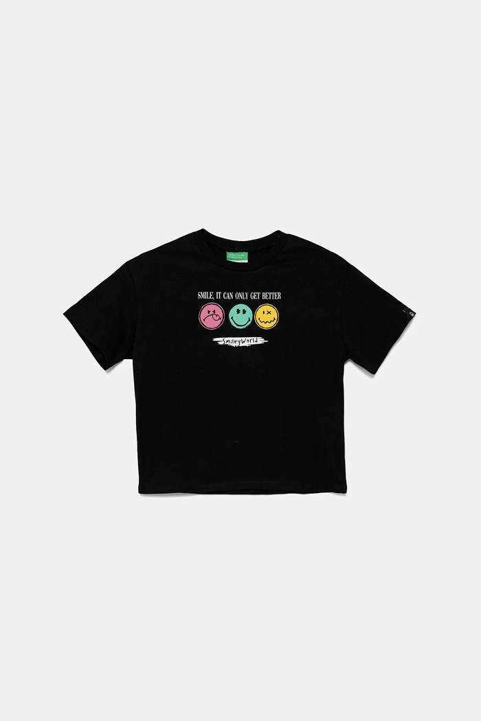 United Colors of Benetton t-shirt bawełniany dziecięcy nadruk czarny 3I1XC10NQ.G.Seasonal