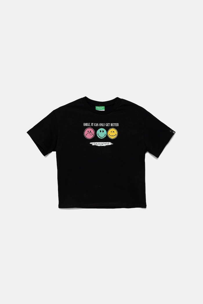 United Colors of Benetton t-shirt bawełniany dziecięcy nadruk czarny 3I1XC10NQ.G.Seasonal