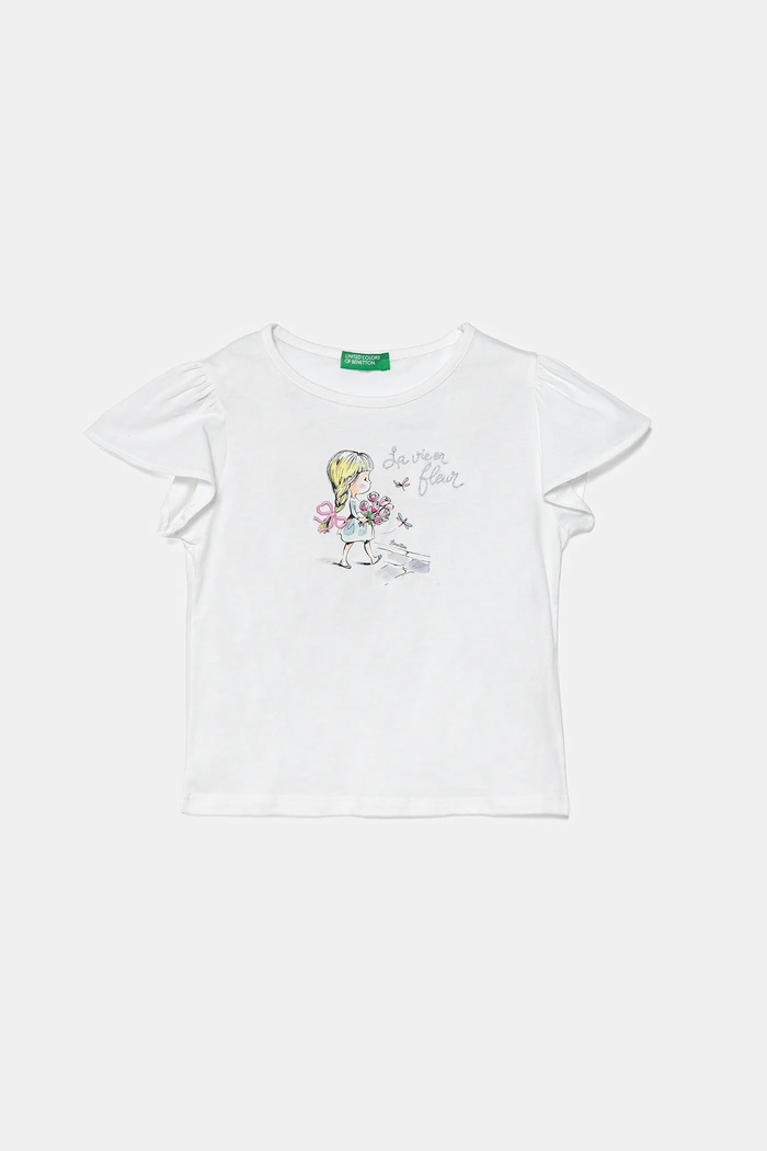 United Colors of Benetton t-shirt bawełniany dziecięcy nadruk biały 3I1XG10IU.P.Seasonal