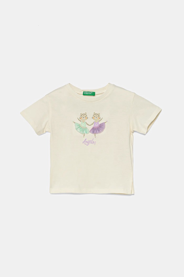 Dječja pamučna majica kratkih rukava United Colors of Benetton pamuk bež 3I1XG10I4.P.Seasonal