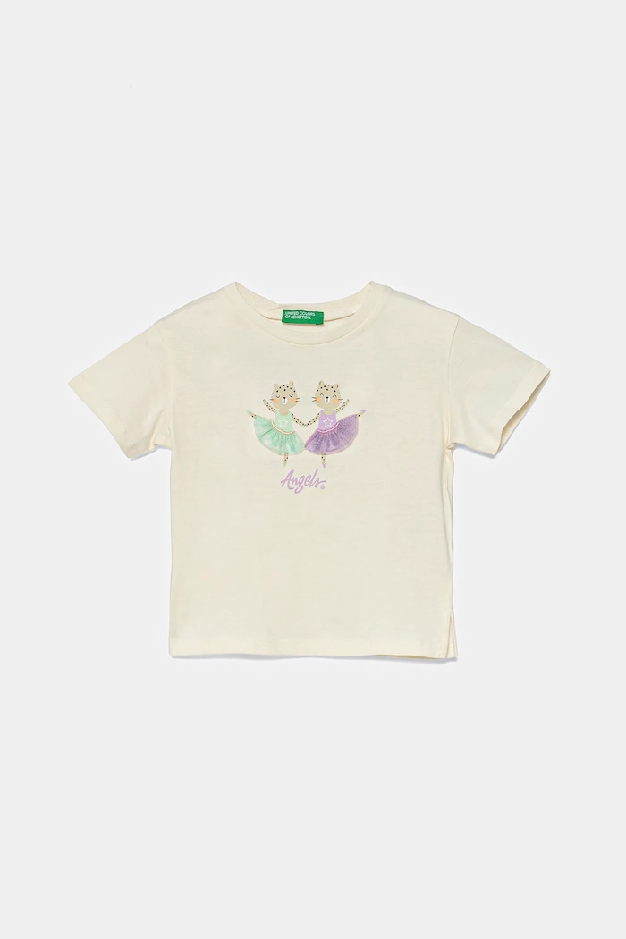 Dječja pamučna majica kratkih rukava United Colors of Benetton pamuk bež 3I1XG10I4.P.Seasonal