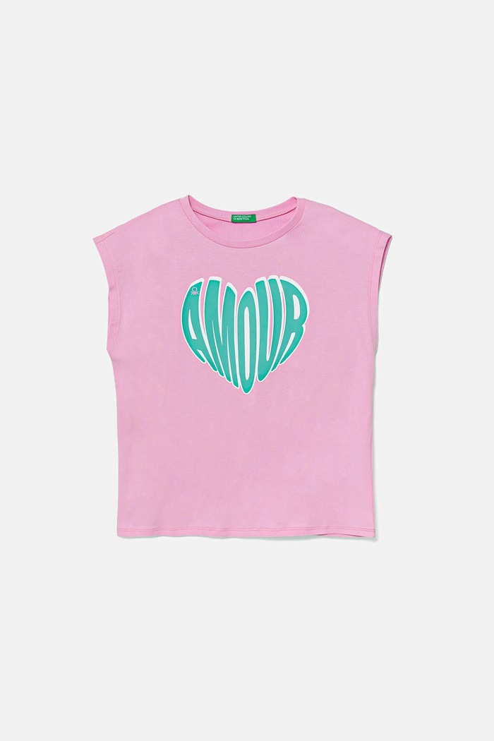 United Colors of Benetton t-shirt bawełniany dziecięcy nadruk różowy 3JERC10PB.G.Seasonal