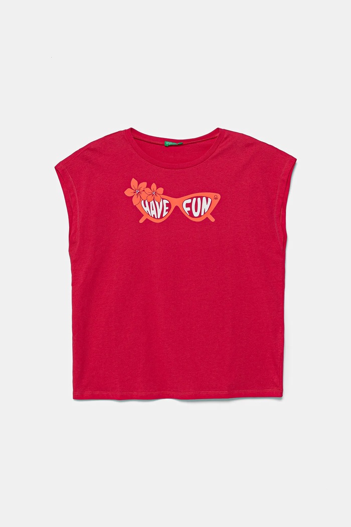 United Colors of Benetton t-shirt bawełniany dziecięcy nadruk różowy 3JERC10PB.G.Seasonal