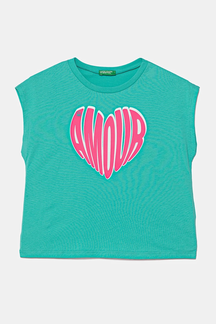 United Colors of Benetton t-shirt bawełniany dziecięcy nadruk turkusowy 3JERC10PB.G.Seasonal