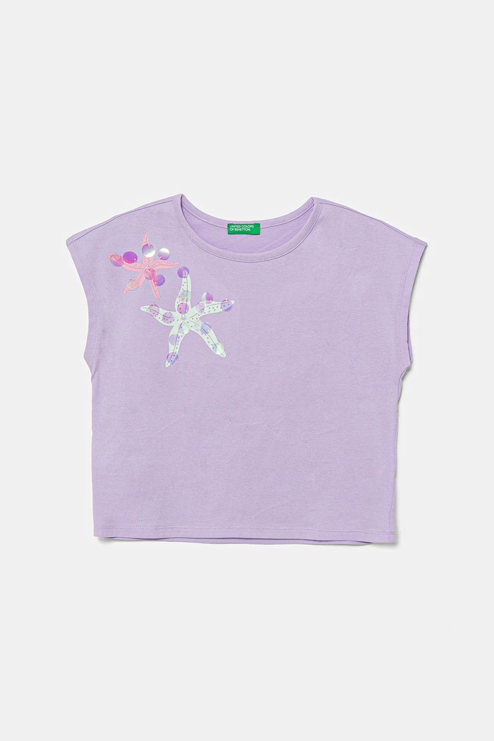 Dětské bavlněné tričko United Colors of Benetton nášivka fialová 3I1XC10P0.G.Seasonal