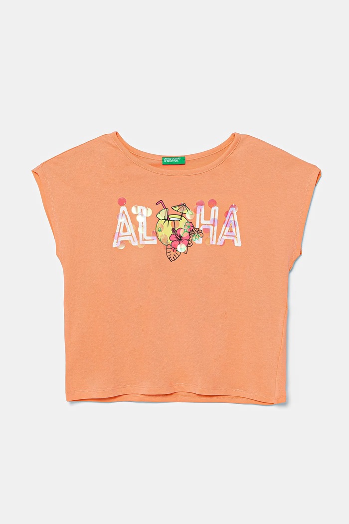 Παιδικό βαμβακερό μπλουζάκι United Colors of Benetton στάμπα πορτοκαλί 3I1XC10P0.G.Seasonal