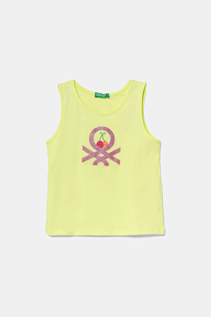United Colors of Benetton top bawełniany dziecięcy nadruk zielony 3I1XGH012.P.Seasonal