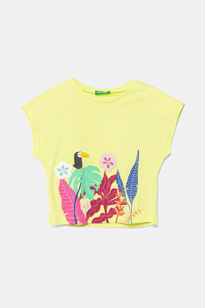United Colors of Benetton t-shirt bawełniany dziecięcy nadruk zielony 3I1XG10JH.P.Seasonal