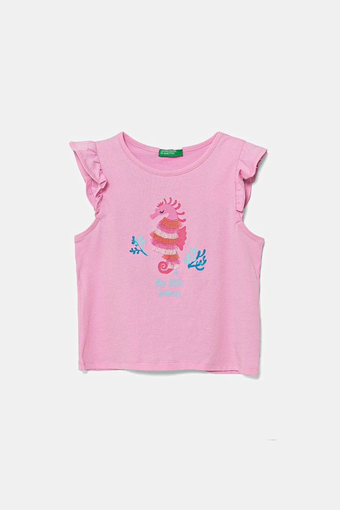 United Colors of Benetton t-shirt bawełniany dziecięcy nadruk różowy 3I1XG10JK.P.Seasonal