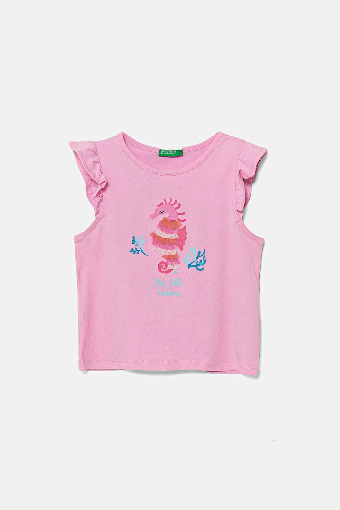 United Colors of Benetton t-shirt bawełniany dziecięcy nadruk różowy 3I1XG10JK.P.Seasonal