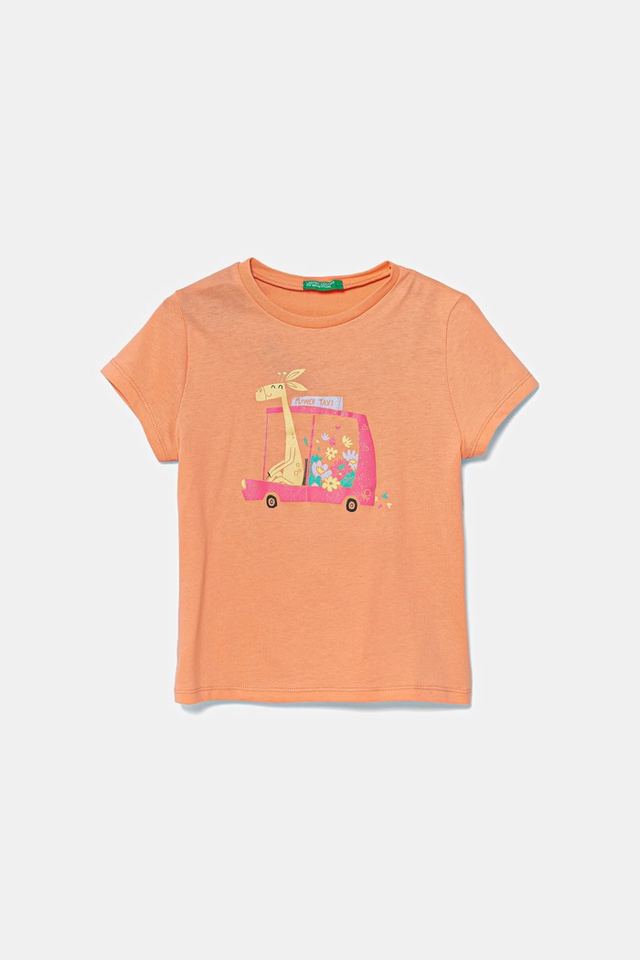 Dětské bavlněné tričko United Colors of Benetton kulatý oranžová 3I1XG10JJ.P.Seasonal