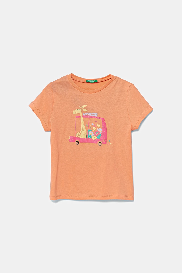 Dětské bavlněné tričko United Colors of Benetton kulatý oranžová 3I1XG10JJ.P.Seasonal