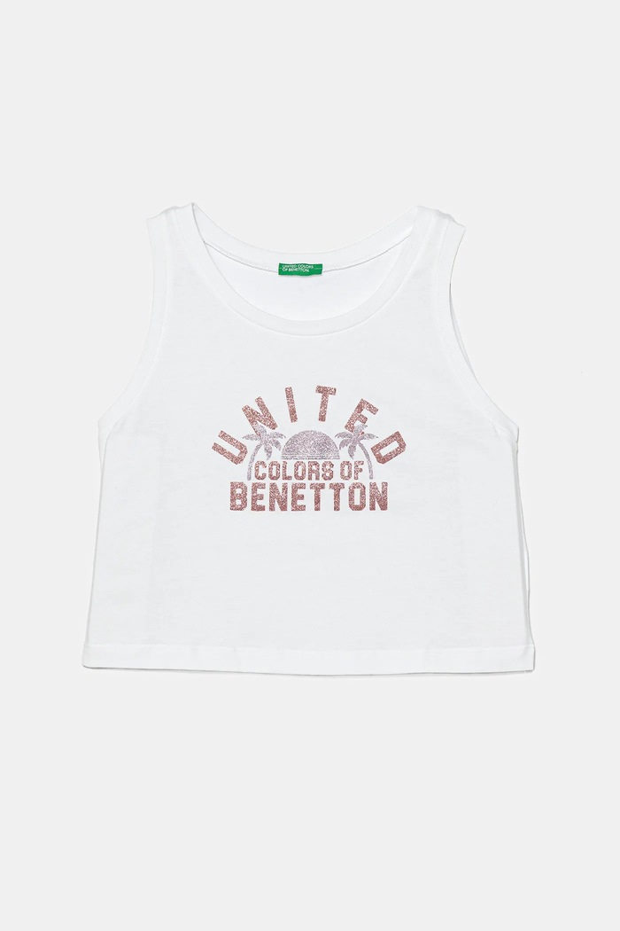 Детски памучен топ United Colors of Benetton памук бял 3I1XCH01Z.G.Seasonal