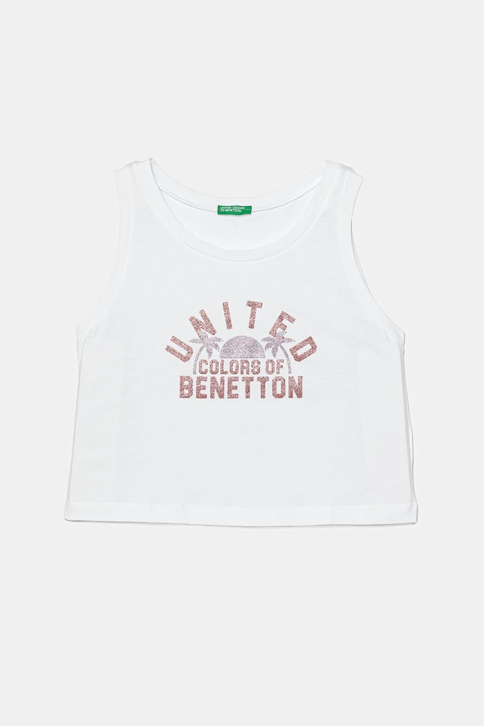 Детски памучен топ United Colors of Benetton памук бял 3I1XCH01Z.G.Seasonal