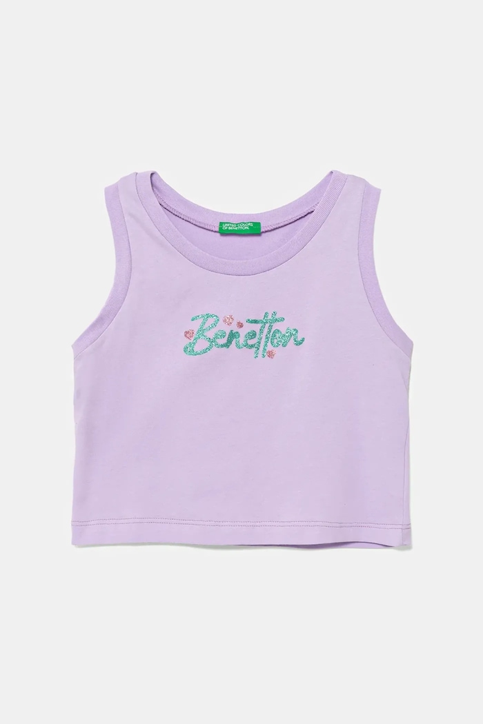 United Colors of Benetton top bawełniany dziecięcy nadruk fioletowy 3I1XCH01Z.G.Seasonal