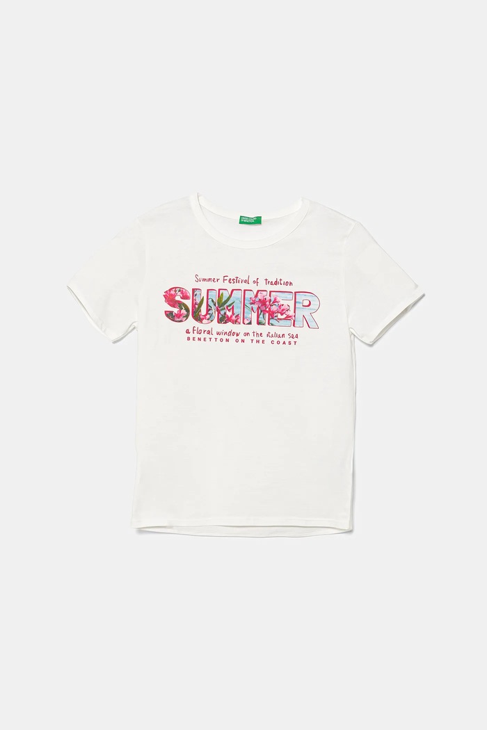 United Colors of Benetton t-shirt bawełniany dziecięcy nadruk biały 3I1XC10OY.G.Seasonal