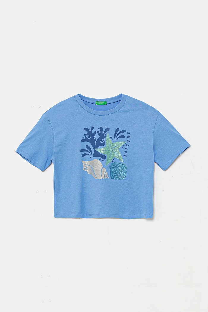 Dječja pamučna majica kratkih rukava United Colors of Benetton Planet friendly plava 35RYC10OZ.G.Seasonal