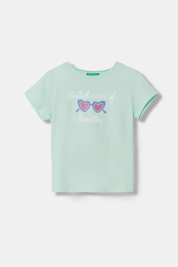 United Colors of Benetton тениска за деца от памук щампа зелен 3I1XG10JB.P.Seasonal