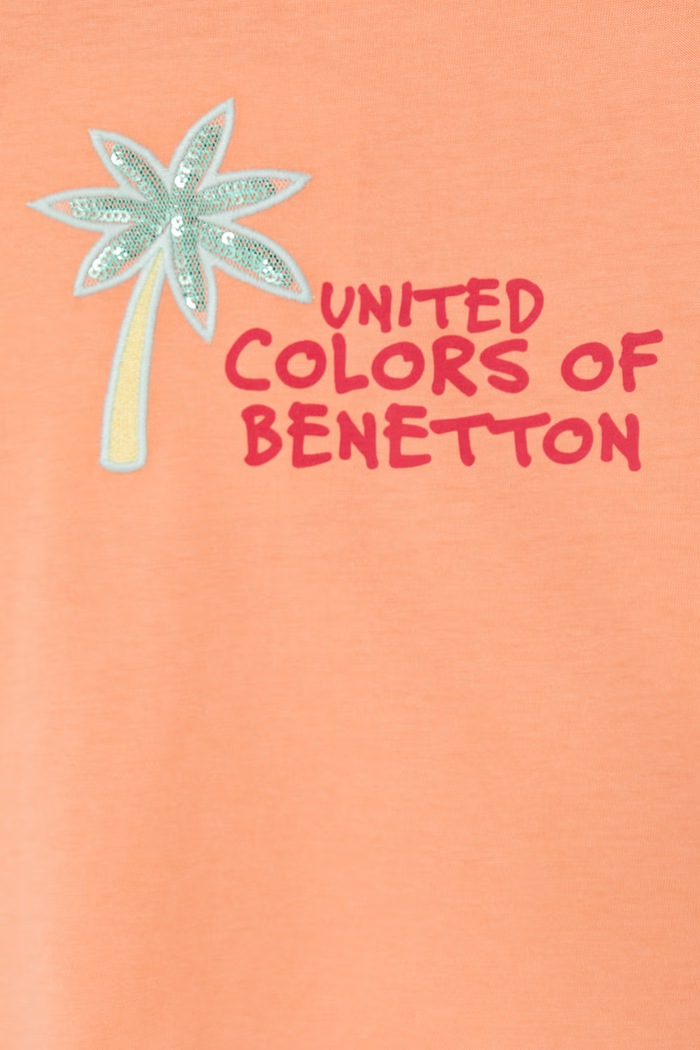 DÍVKA Dětské bavlněné tričko United Colors of Benetton 3I1XG10JB.P.Seasonal oranžová