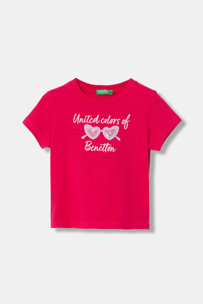 United Colors of Benetton T-shirt dziecięcy bawełniany nadruk różowy 3I1XG10JB.P.Seasonal