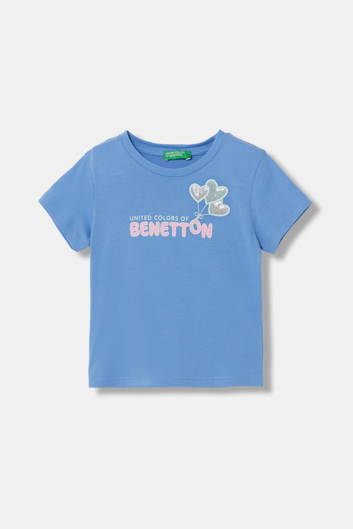 Dětské bavlněné tričko United Colors of Benetton nášivka modrá 3I1XG10JB.P.Seasonal