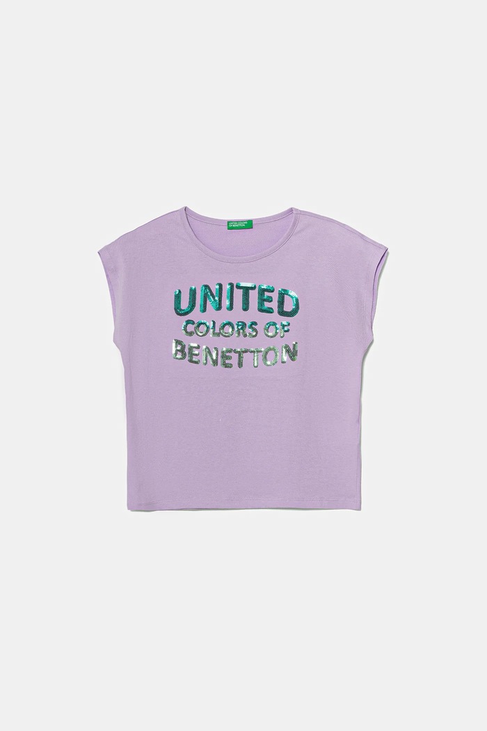 Παιδικό βαμβακερό μπλουζάκι United Colors of Benetton απλικέ μωβ 3I1XC10P1.G.Seasonal