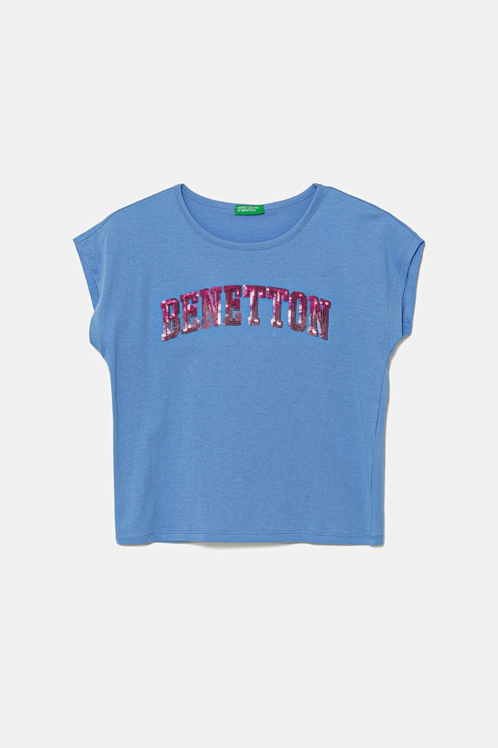 Dětské bavlněné tričko United Colors of Benetton kulatý modrá 3I1XC10P1.G.Seasonal