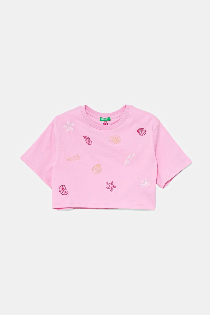 United Colors of Benetton t-shirt bawełniany dziecięcy okrągły różowy 3096C10PC.G.Seasonal