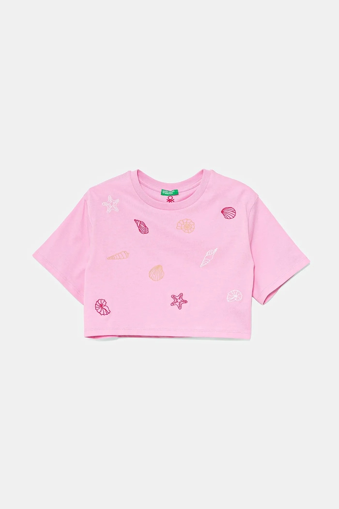 United Colors of Benetton t-shirt bawełniany dziecięcy okrągły różowy 3096C10PC.G.Seasonal