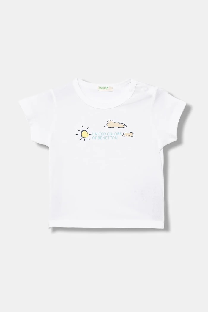 United Colors of Benetton t-shirt bawełniany niemowlęcy nadruk biały 3I1XA1067.W.Seasonal