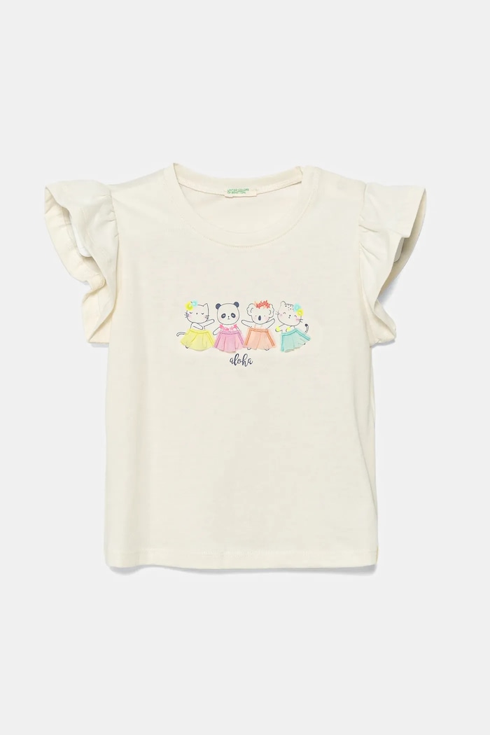 Dětské bavlněné tričko United Colors of Benetton kulatý béžová 3096A106F.W.Seasonal