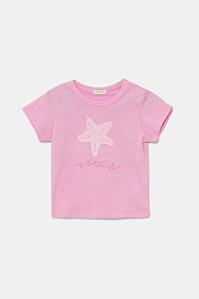 United Colors of Benetton t-shirt bawełniany niemowlęcy nadruk różowy 3I1XA1069.G.W.Seasonal