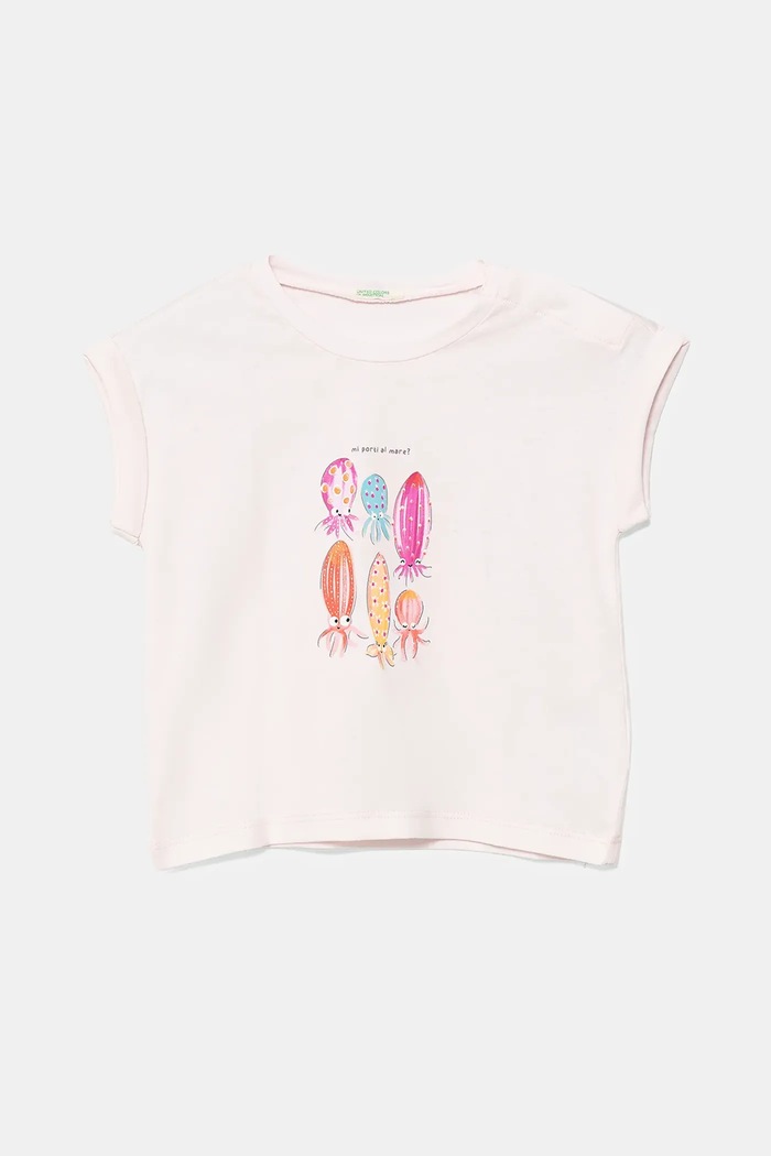 Dětské bavlněné tričko United Colors of Benetton potisk růžová 3I1XA106A.G.W.Seasonal