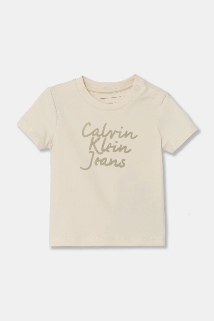 Dječja pamučna majica kratkih rukava Calvin Klein Jeans print bež IN0IN00261.PPYA