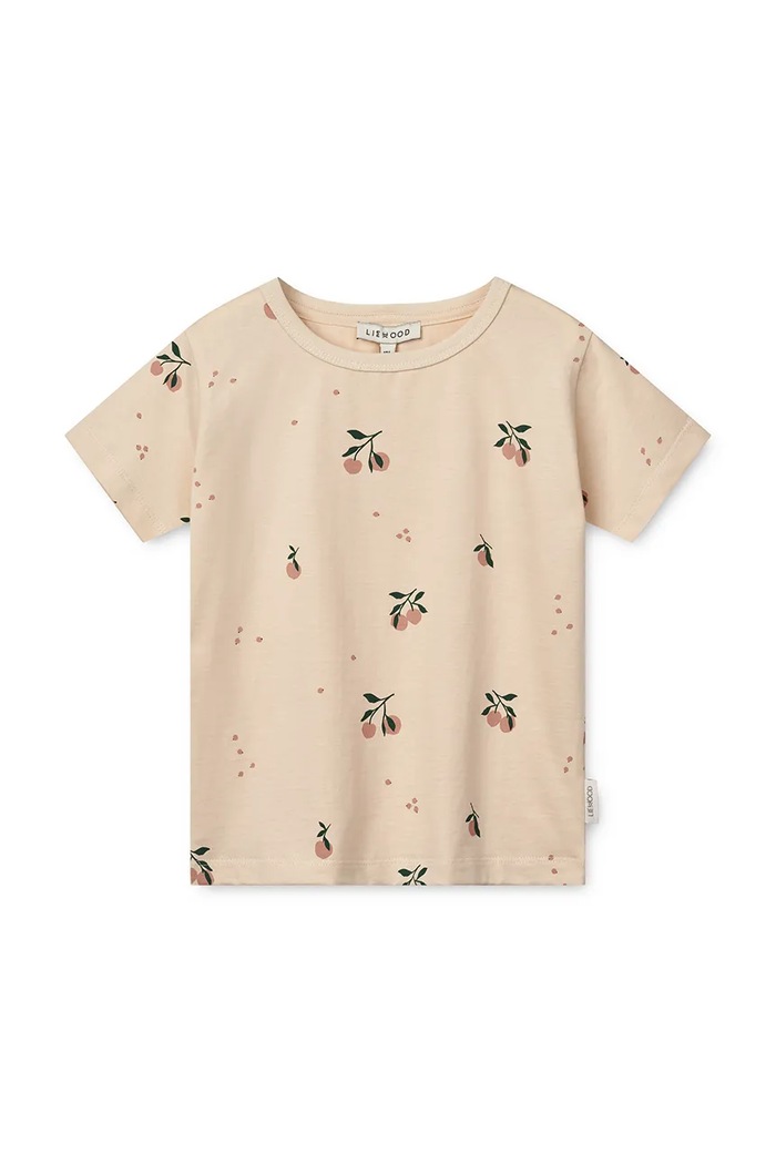Dječja pamučna majica kratkih rukava Liewood Apia Printed Shortsleeve T-shirt LW19845 bež SS25