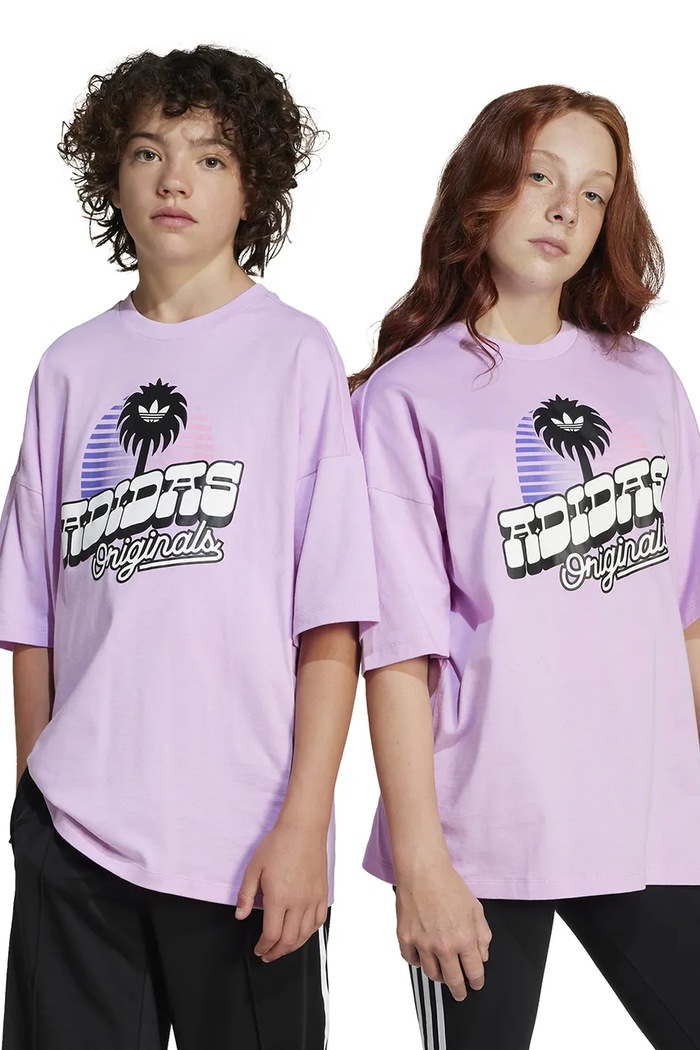 adidas Originals t-shirt bawełniany dziecięcy nadruk fioletowy JD0372