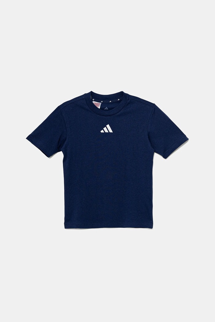 Детска памучна тениска adidas JY0613 тъмносин SS26