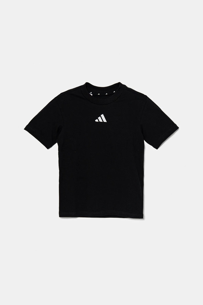 Παιδικό βαμβακερό μπλουζάκι adidas JC9776 μαύρο SS25