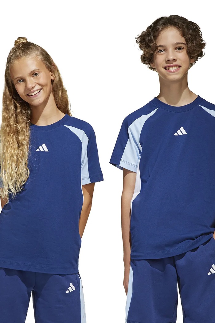 adidas t-shirt bawełniany dziecięcy wzorzyste granatowy JD0060