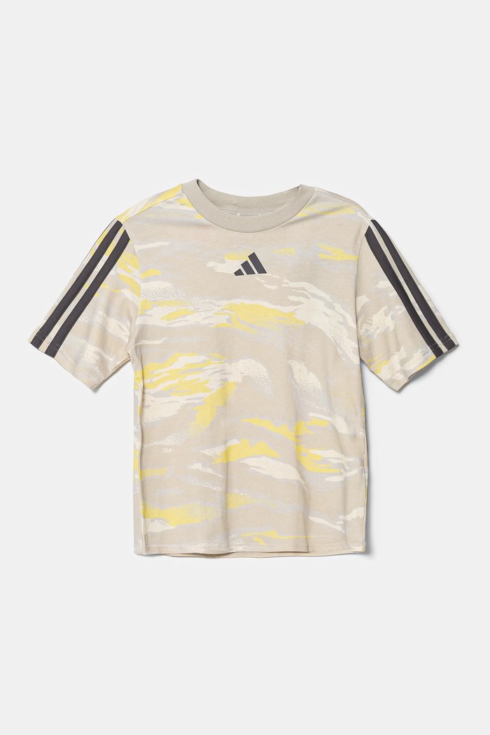 adidas t-shirt bawełniany dziecięcy JC7491 beżowy SS25