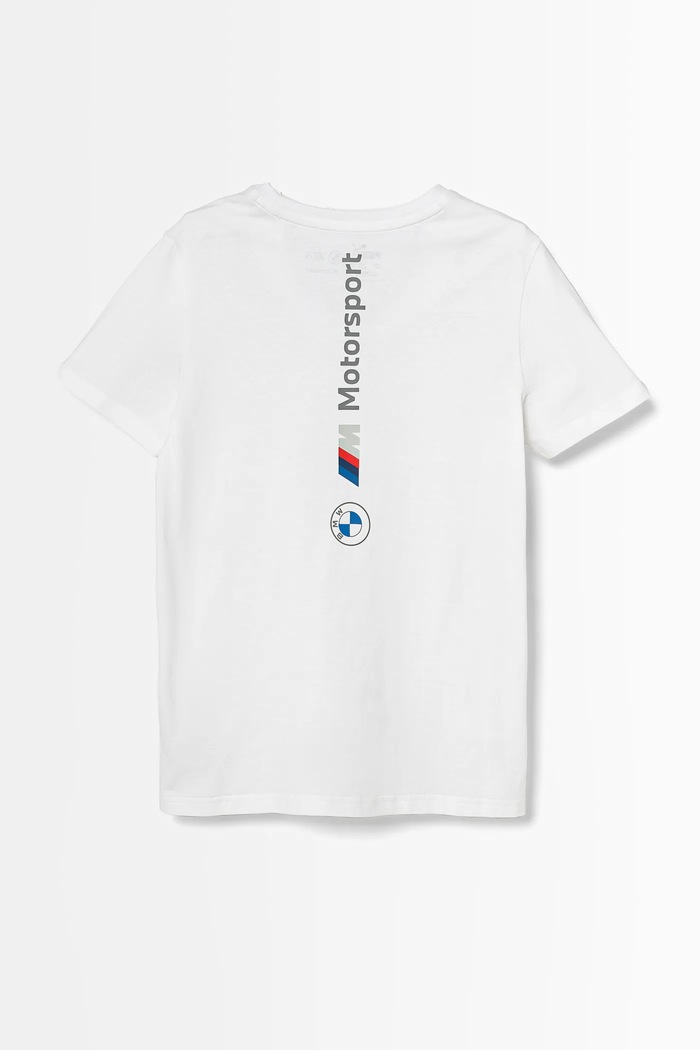 Puma t-shirt bawełniany dziecięcy BMW MMS ESS LOGO TEE 2 627533 biały SS25