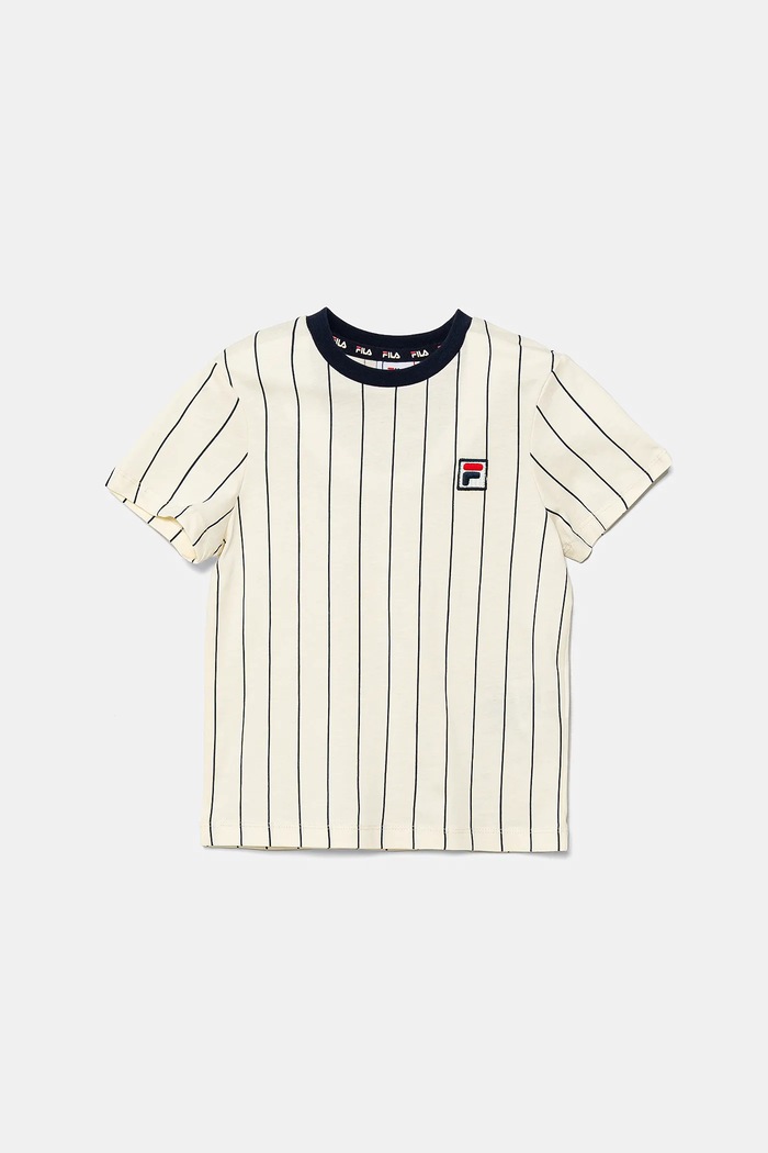 Fila t-shirt bawełniany dziecięcy LEBA wzorzyste beżowy FAK0398