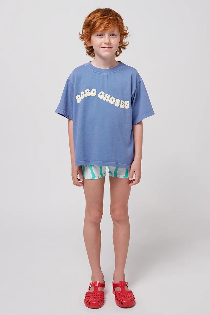 T-shirt bawełniany dziecięcy Wavy Bobo Choses 125AC013 niebieski
